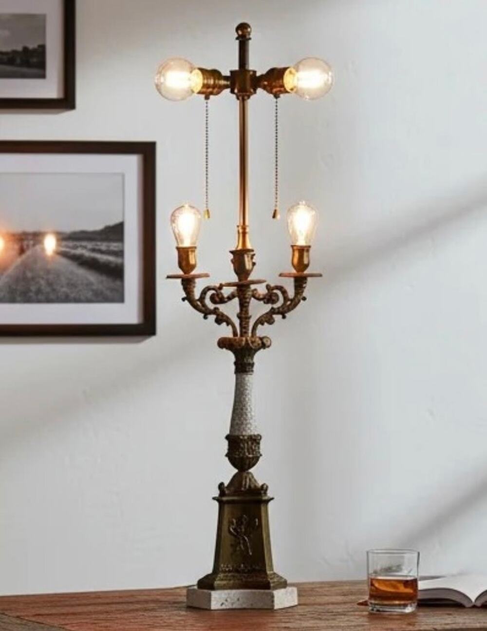 Vintage Heavy Brass Candelabra Table Lamp 3 Arm USA Stiffel Style